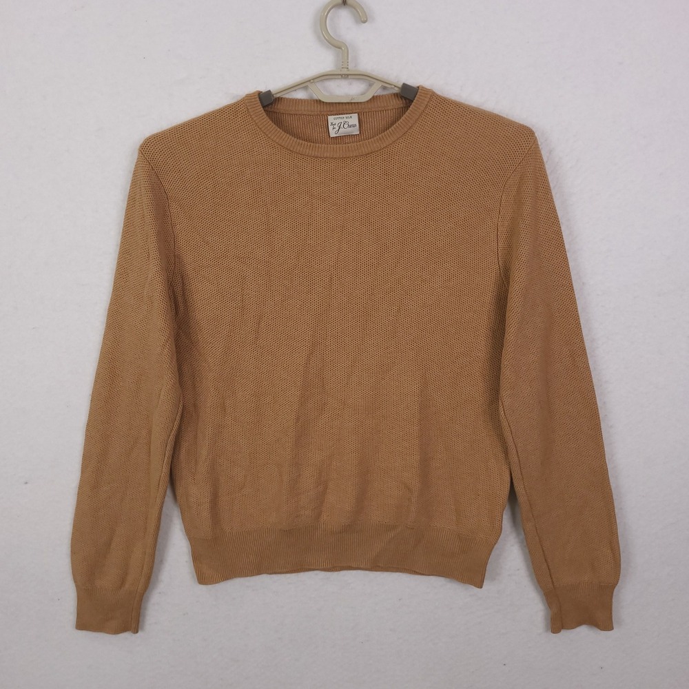 J.Crew Sweater Mens L Tan Camel Cotton Silk Textured Crewneck Knit Pullover